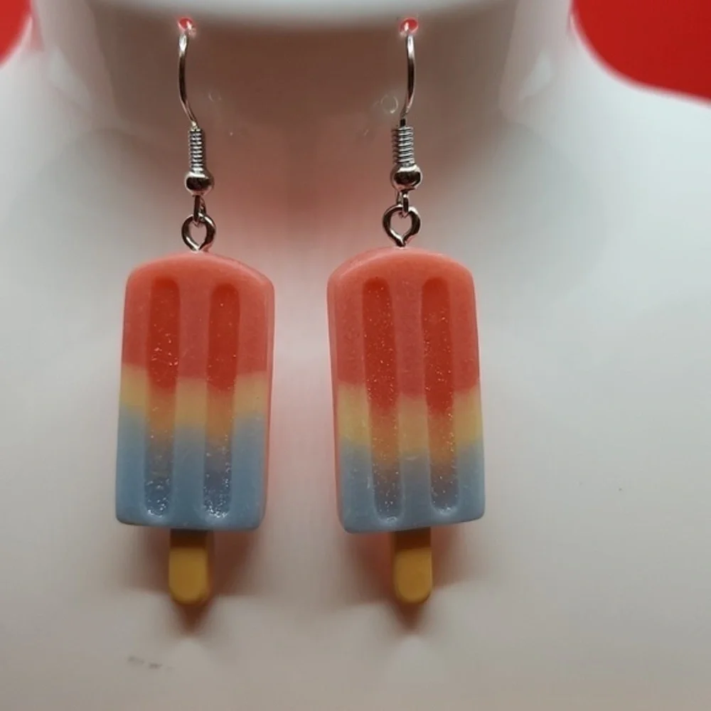 Red, White, Blue Popsicle Summer Womens Dangle‎ Earrings